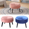 Round Footstool Ottoman Velvet Stool Padded Seat Footstool Wooden Legs Furniture