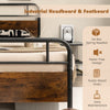 Single Size Bed Frame Platform Metal Slats Support Bed W/ Industrial Headboard