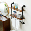 Floating Wall Shelf Industrial Pipe Bathroom Double Rustic Shelf with Towel Rail