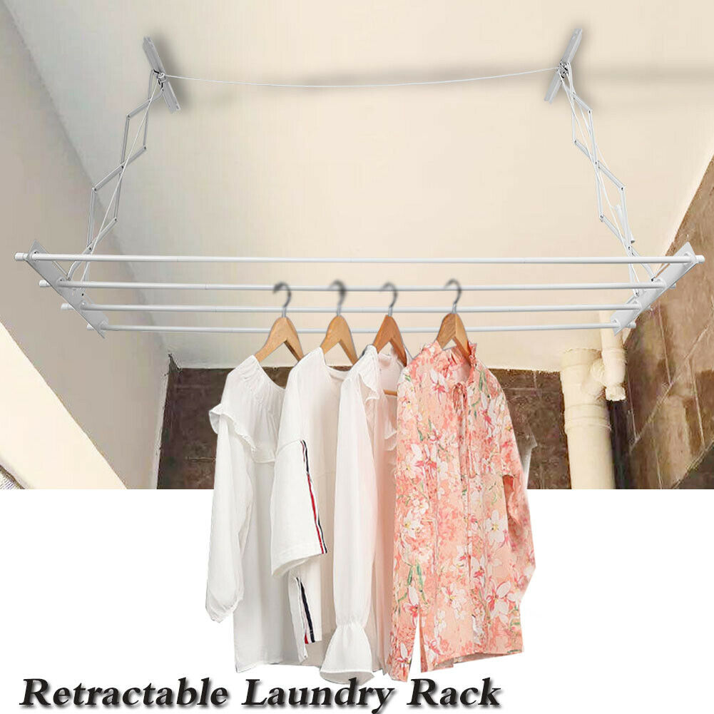 Ceiling Hanging Dryer White Airer Clothes Laundry Drying Space Saver Rack