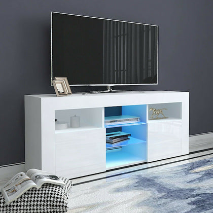 Modern TV Unit Cabinet Stand Sideboard Matt Body And High Gloss Doors LED Light