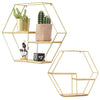 Wall Mounted Hexagonal Floating Shelves Gold Display Metal Wood Shelf Save Space