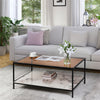 Vintage Clear Glass Top Coffee Table Mirrored Side Table w/ Marble Storage Shelf