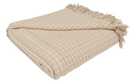Reversible Soft Check Cotton Throw Sofa Bed King Size Throw, 225 x 250cm-Beige