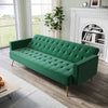Green 3 Seater Sofa Bed Luxury Velvet Nonwoven New Foam Contrast Gold Metal Legs
