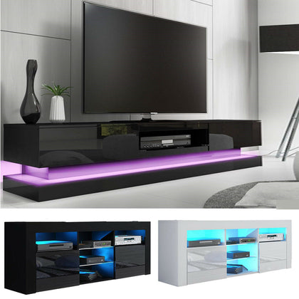 Modern TV Unit Cabinet High Gloss Doors With LED Light TV Stand Sideboard Drawer