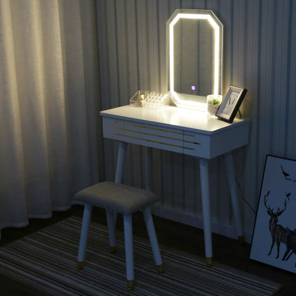 Elecwish Dressing Table Makeup Desk Vanity LED Adjustable Light Mirror w/Stool
