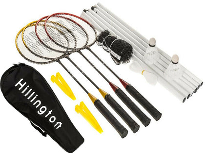 4 PLAYER PROFESSIONAL BADMINTON SET 4 x RACKETS 2 x SHUTTLECOCKS + POLES + NET