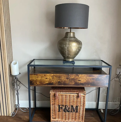 Vintage Console Table Glass Industrial Sideboard Shelf Storage Drawer Metal Legs