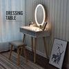 Dressing Table Vanity Oval LED Light Mirror&Stool Set 2 Drawers Makeup Desk Home