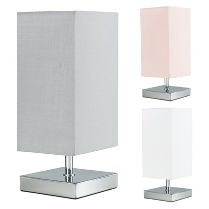 Modern Touch Table Lamps Chrome Square Fabric Lampshades LED Light Bulb Lighting
