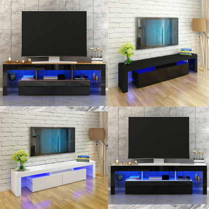 200cm RGB Moern Furniture TV Unit Cabinet Stand Doors LED Light With Drawer UK