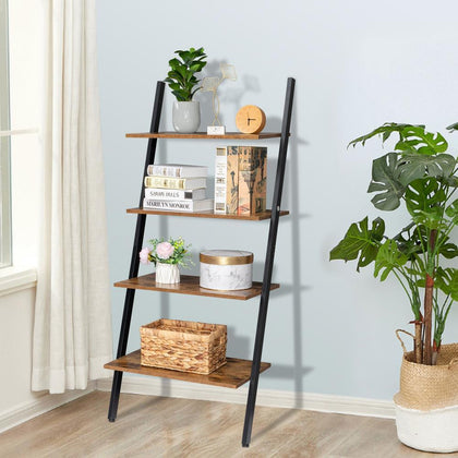 Industrial Ladder Shelving 5 Tier Display Stand Book Shelf Wall Rack Storage