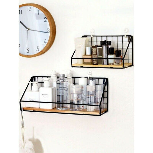 2X Retro Industrial Style Wall Shelf Shelving Unit Metal Wood Storage Rack Black