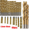 99pcs 1.5mm - 10mm High Speed Steel Drill Bit Titanium Coated HSS DIY Set Tool