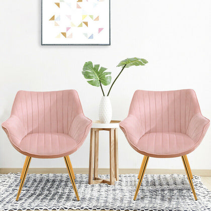 Set of 2 Velvet Chair Wing Back Scallop Tub Accent Upholstered Chair Metal Legs