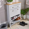 Grey Oak 2 Door Shoe Cabinet 1 Drawer Hallway Storage Cupboard Metal Handles