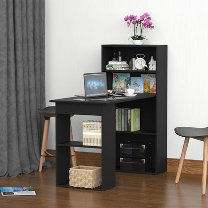 HOMCOM 120cm Computer Desk Bookshelf Writing Table Workstation 6 Shelves Black