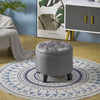 Round Storage Ottoman Stool Buttoned Fabric Padded Footstool Chair Pouffe Seat