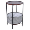 Small Round Coffee Table Sofa Side End Table Tray with Fabric Basket Storage UK