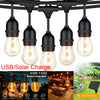 49FT Outdoor Garden LED Festoon Fairy String Lights 15 Bulbs USB & Solar Powered