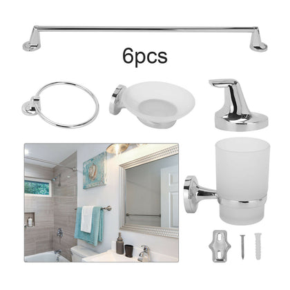 6Pc Bathroom Accessories Set Towel Rack Bar Hook Toilet Roll Holder Wall Mounted