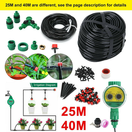 25M/40M Automatic Drip Irrigation System Kit Plant Self Watering Garden Hose UK