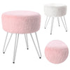 White Pink Shaggy Vanity Stool Dressing Table Chair Plush Makeup Ottoman Pouffe