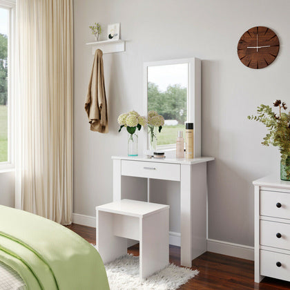 Small White Dressing Table Sliding Mirror Dresser Shelves Bedroom Makeup Desk
