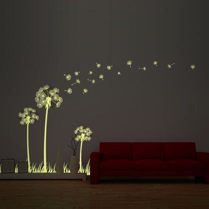 Glow in Dark Dandelion Wall Sticker Room Decoration Interior Paper Art