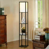 LED Floor Lamp Wood Modern Lounge Light 3-tier Open Storage Shelf Display Black