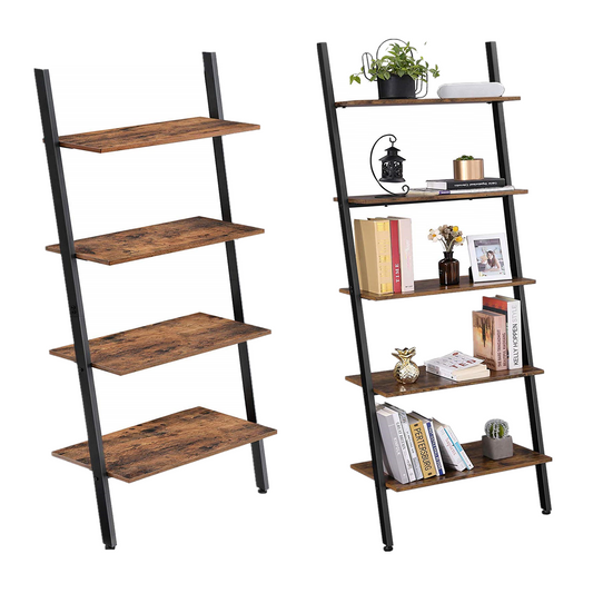 4 / 5 Tier Ladder Shelf Unit Bookcase Wall Rack Shelf Storage Shelving Bookshelf