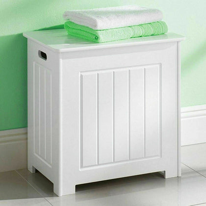 Laundry Basket Bathroom Bin White Hamper Clothes Storage Wooden Chest Shaker