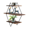Rustic 3 Tier Diamond Wooden Floating Shelf with Metal Frame Wall Mounted