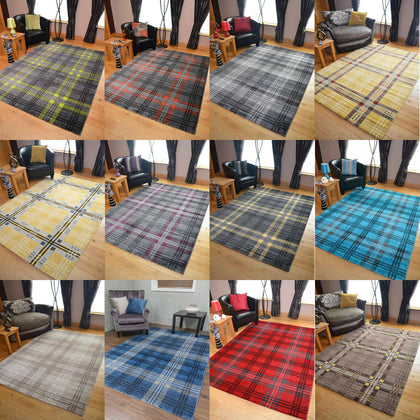 Modern Soft Tartan Rugs Highland Check Long Floor Runner Small Extra Large Cheap