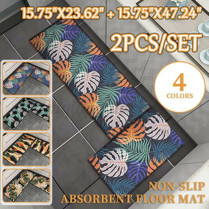 2PCS Kitchen Floor Carpet Area Rug Non-Slip Bathroom Absorbent Door Pad