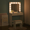 White Dressing Table w/ LED Bulb Lighting 2 Drawers Upholstered Stool Bedroom
