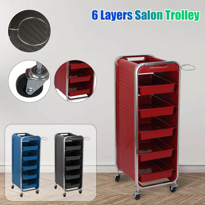 6 Layer Barber Hairdressing Beauty Salon Trolley Chrome Frame Storage Cart UK