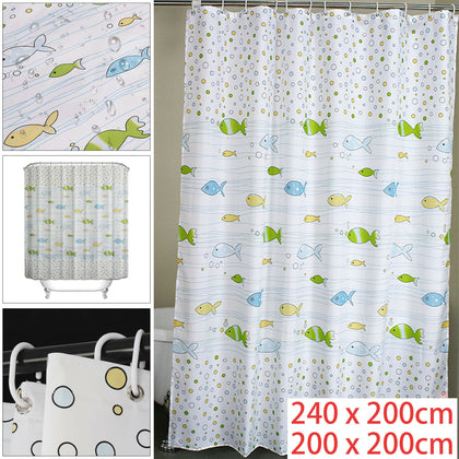 12 hook Polyester Fabric Shower Curtain 240 x 200 / 200 x 200 bathroom washable