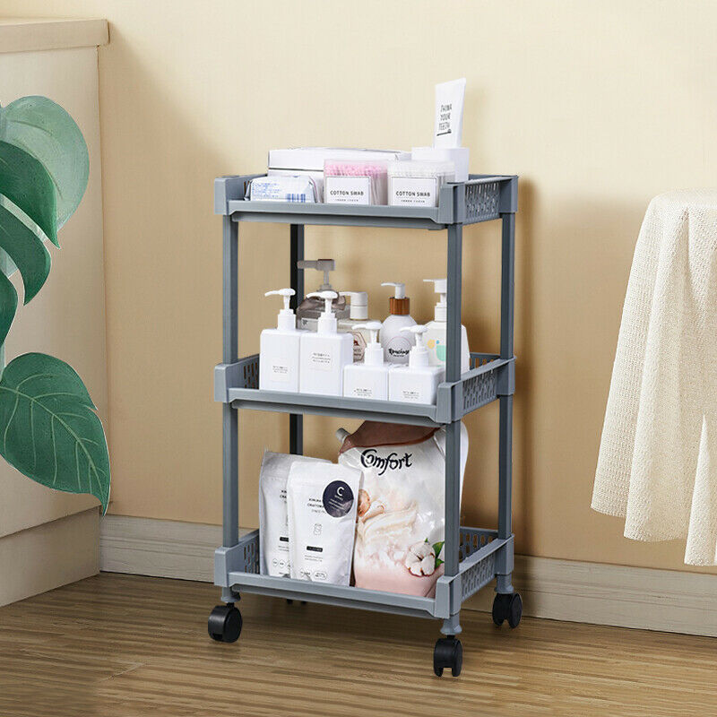 3 Tier Plastic Grey Kitchen Trolley Carts Trolley With Wheels Storage ...