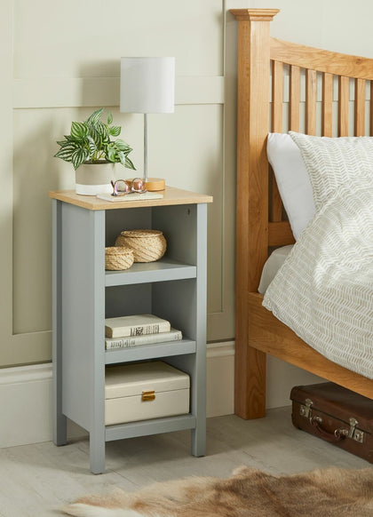 Eden White Grey & Oak 3 Tier Shelf Storage Cabinet Bedroom Bedside Cabinet