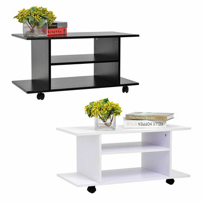 Modern TV Cabinet Stand 3 Tier shelf Storage Shelves Table Wheels