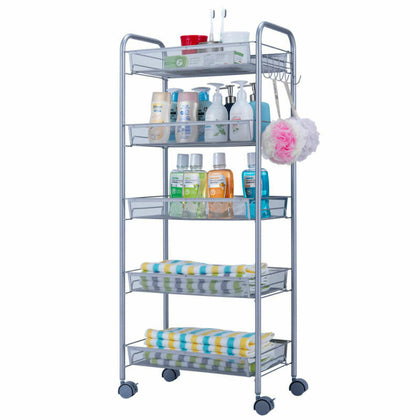 5 Tier Kitchen Trolley Carts Rack With Wheels Storage Shelf Removable Storage UK