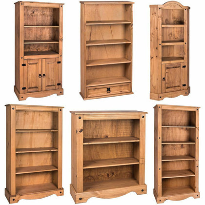 Corona Bookcase Book DVD Shelf Display Drawer Mexican Solid Waxed Pine Storage