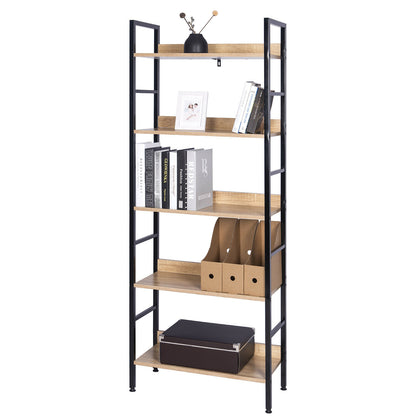 5Tier Storage Rack Bookcase Shelving Unit Display Storage Shelf Metal Wood White