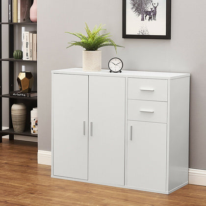 Modern White Buffet Cabinet Sideboard Cupboard Unit Storage With Drawers & Doors