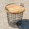 Industrial Vintage Metal Wire Basket Wooden Top Storage Lamp Table End Side Bed