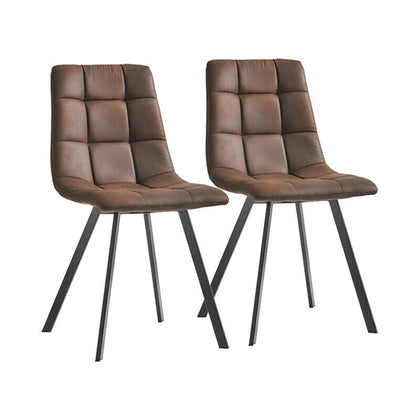 2X Brown Faux Leather/PU Dining Chairs Office Chairs Dining Room Metal Legs