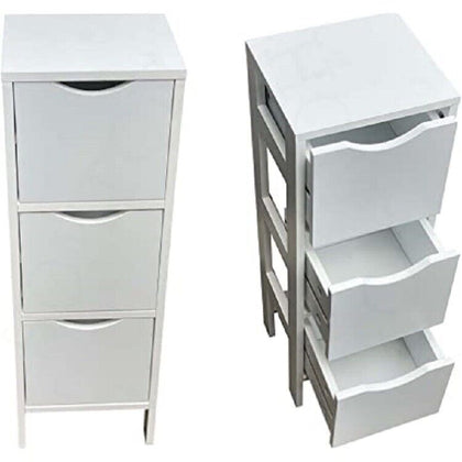 3 Drawer White Storage Cupboard Wooden Bathroom Unit Filing Cabinet Organiser