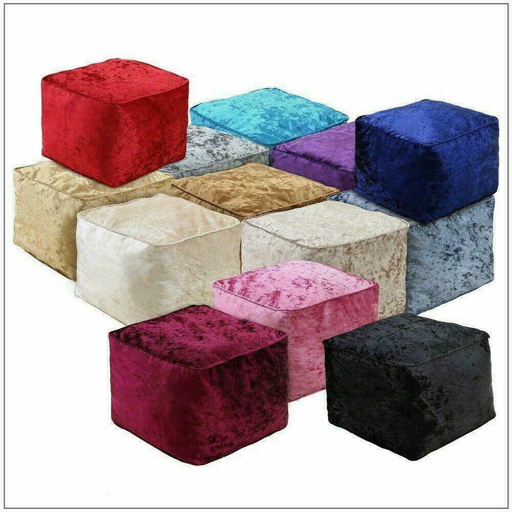 NEW LUXURY CRUSHED VELVET SOFT BEAN BAG CUBE FOOT STOOL REST POUFFE OTTOMAN